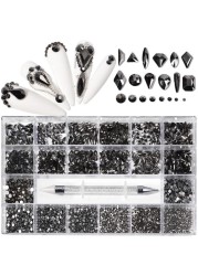 Luxury Box Shiny Diamond Nail Art Rhinestone Crystal Glass Set Decorations Set 1pcs Pick up Pen in Grids Box 21 Shapes of 2500pcs