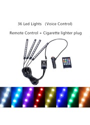 Car Interior Light RGB LED Decorative Light Strip With USB Wireless Remote Music Control Multimedia Car Foot Light