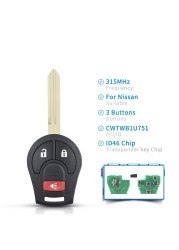 KEYYOU - car remote control key, car key for Nissan Rogue Versa Tiida, 2008 2009 2010 2012 2013 2014 2015 2016 315MHz, with ID46 chip