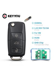 KEYYOU 433mhz Flip Remote Key Shell For VW Golf Passat Polo Jetta Touran Bora Sharan 1J0959753DA 1J0959753AH 1K0959753G ID48