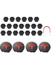 Tesla Model 3S X Wheel Center Caps Hub Caps Screw Cap Kit Decorative Tire Cap Modification Accessories Tesla Car Emblem Badge