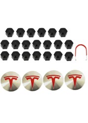 Tesla Model 3S X Wheel Center Caps Hub Caps Screw Cap Kit Decorative Tire Cap Modification Accessories Tesla Car Emblem Badge