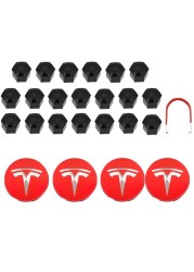 Tesla Model 3S X Wheel Center Caps Hub Caps Screw Cap Kit Decorative Tire Cap Modification Accessories Tesla Car Emblem Badge