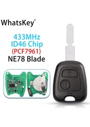 Whatskey 2 Buttons 433Mhz Remote Car Key For Peugeot 307 206 407 Partner Citroen C1 C2 C3 VA2/HU83 Blade With ID46 PCF7961 Chip