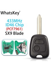 Whatskey 2 Buttons 433Mhz Remote Car Key For Peugeot 307 206 407 Partner Citroen C1 C2 C3 VA2/HU83 Blade With ID46 PCF7961 Chip