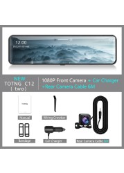 TOTNG Car DVR Touch Screen Stream Media Dual Lens 1080P Video Recorder 12" Dashcam Rearview Mirror With 1080P Rear Camera