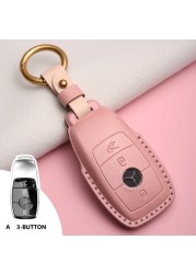 Lady Genuine Cowhide Leather Car Key Case Cover Hot Pressing Protection Shell For Mercedes Benz Hand Made Car Accessories Key Chain