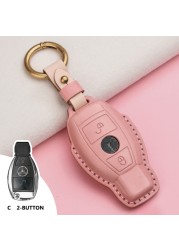 Lady Genuine Cowhide Leather Car Key Case Cover Hot Pressing Protection Shell For Mercedes Benz Hand Made Car Accessories Key Chain