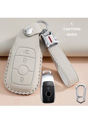 Lady Genuine Cowhide Leather Car Key Case Cover Hot Pressing Protection Shell For Mercedes Benz Hand Made Car Accessories Key Chain