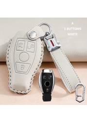 Lady Genuine Cowhide Leather Car Key Case Cover Hot Pressing Protection Shell For Mercedes Benz Hand Made Car Accessories Key Chain