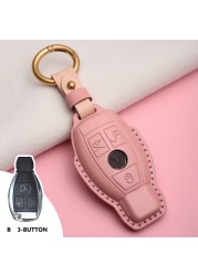 Lady Genuine Cowhide Leather Car Key Case Cover Hot Pressing Protection Shell For Mercedes Benz Hand Made Car Accessories Key Chain