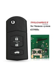 jingyuqin 3BTN Flip Car Remote Key Fob For Mazda 5WK43449D/5WK43449F£/5WK43449F 433MHz M2 Demio M3 Axela M5 Premacy M6 Atenza