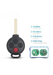 KEYYOU 3 Buttons Car Remote Key For Mercedes Benz Smart Fortwo 451 2007 2008 2009 2010 2011 2012 2013 433Mhz ID46