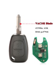 jingyuqin 2 Button Car Remote Key 433mhz ID46 Transmister Chip For Renault Traffic Master Vivaro Movano Kangoo Ne73 VAC102 Blade