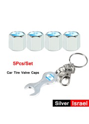 DSYCAR 5pcs/set National Flag Pattern Anti-theft Car Tire Wheel Valve Caps With Wrench Keychain Alloy Car Tire Valve Caps