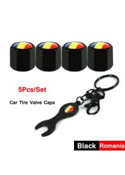 DSYCAR 5pcs/set National Flag Pattern Anti-theft Car Tire Wheel Valve Caps With Wrench Keychain Alloy Car Tire Valve Caps