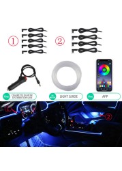 Auto Rear Car Neon Lamp Interior Ambient Lighting Lights RGB Atmosphere Lamp Fiber Optic for Automobile APP Control LED Strips