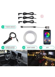 Auto Rear Car Neon Lamp Interior Ambient Lighting Lights RGB Atmosphere Lamp Fiber Optic for Automobile APP Control LED Strips