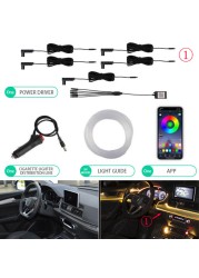 Auto Rear Car Neon Lamp Interior Ambient Lighting Lights RGB Atmosphere Lamp Fiber Optic for Automobile APP Control LED Strips