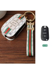 Luxury Car Key Case Leather Fob Protector Keychain for Citroen C-Quatre C3xr C5x C4lc C5 Aircross C6 Accessories Keyring