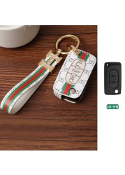 Luxury Car Key Case Leather Fob Protector Keychain for Citroen C-Quatre C3xr C5x C4lc C5 Aircross C6 Accessories Keyring