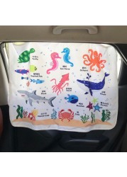 Cartoon Car Side Window Solarium Kids Early Learning Animal and Fruit Pattern Child Cognitive Windshield Sunshade Window Cover