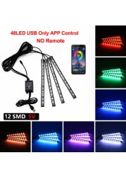 ANMINGPU Neon LED Car Ambient Foot Light with USB Wireless APP Remote Music Control Auto LED Interior Atmosphere Decorative Lamp