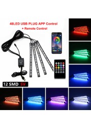 ANMINGPU Neon LED Car Ambient Foot Light with USB Wireless APP Remote Music Control Auto LED Interior Atmosphere Decorative Lamp