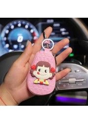 Genuine Leather Car Key Case Mini Car Key Cover Cute Keychain Storage Bag Purse Key Chain Pendant Girl Gift Car Accessories