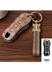 Luxury Leather Car Key Case Cover Fob Protector Key Chain Holder For Porsche kayenne718 Panamera Keyring Accessories Shell Bag