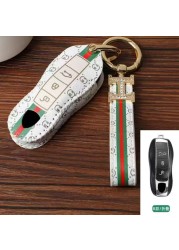 Luxury Leather Car Key Case Cover Fob Protector Key Chain Holder For Porsche kayenne718 Panamera Keyring Accessories Shell Bag