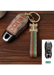 Luxury Leather Car Key Case Cover Fob Protector Key Chain Holder For Porsche kayenne718 Panamera Keyring Accessories Shell Bag