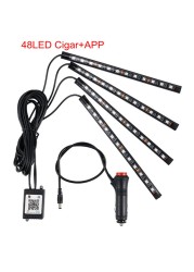 Car LED Strip Lights 36/48/72 RGB Led Foot Atmosphere Lamp 12V Auto Interior Decor Light With USB Bluetooth APP Controller