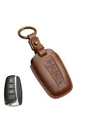 Luxury Leather Key Case Fob Cover Keychain Holder For Hyundai IX35 IX45 Elantra Santafe Equus Genesis Accessories Keyring Bag