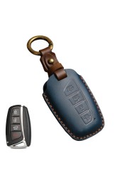 Luxury Leather Key Case Fob Cover Keychain Holder For Hyundai IX35 IX45 Elantra Santafe Equus Genesis Accessories Keyring Bag