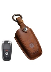 Leather Key Case Cover Fob Keychain Holder For Lincoln Ford Raptor F150 Explorer Everest Ranger Accessories Remote Keyring Bag