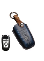 Leather Key Case Cover Fob Keychain Holder For Lincoln Ford Raptor F150 Explorer Everest Ranger Accessories Remote Keyring Bag