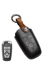 Leather Key Case Cover Fob Keychain Holder For Lincoln Ford Raptor F150 Explorer Everest Ranger Accessories Remote Keyring Bag