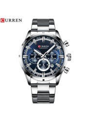 Curren Men's Watch Blue Dial Stainless Steel Band Date Business Men's Watches Waterproof Luxuries Men Wrist Watches for Men