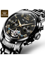 OLEVS Automatic Mechanical Men Watches Stainless Steel Waterproof Date Week Green Fascio Classic Wristwatches Reloj Hombre