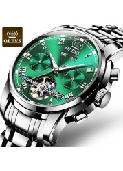 OLEVS Automatic Mechanical Men Watches Stainless Steel Waterproof Date Week Green Fascio Classic Wristwatches Reloj Hombre