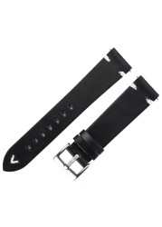 Leather Watchband Strap 18mm 20mm 22mm Quick Release Watch Strap Cowhide Strap Handmade Black Dark Brown Vintage Oil Wax Leather