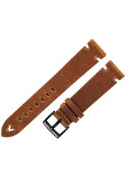 Leather Watchband Strap 18mm 20mm 22mm Quick Release Watch Strap Cowhide Strap Handmade Black Dark Brown Vintage Oil Wax Leather