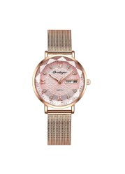 Swiss Brand POEDAGAR Women Watches Luxury Rose Gold Mesh Wristwatch Fashion Simple Waterproof Date Ladies Bracelet Watch Clock