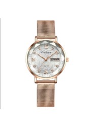 Swiss Brand POEDAGAR Women Watches Luxury Rose Gold Mesh Wristwatch Fashion Simple Waterproof Date Ladies Bracelet Watch Clock