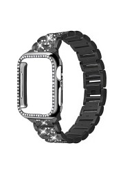 Case + Bling Strap for Apple Watch Band 40mm 44mm 41mm 45mm 38mm 42mm 40mm Diamond Metal Bracelet iWatch Series 3 4 5 6 se 7 band