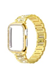 Case + Bling Strap for Apple Watch Band 40mm 44mm 41mm 45mm 38mm 42mm 40mm Diamond Metal Bracelet iWatch Series 3 4 5 6 se 7 band