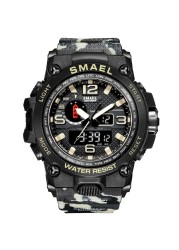 SMAEL 50M Water Resistant Men's Watches Alarm Watch reloj hombre 1545D Dual Screen Military Wristwatch Quartz New Sport Watch for Men