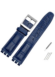 High Quality Luxury 17mm 19mm Waterproof Genuine Leather Watch Strap Band for Swatch Crocodile Pattern Leather Strap Men Blue Red