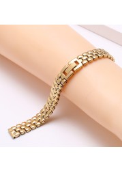 PEIYI 6 8 10 12 14mm Stainless Steel Watchband Silver Golden Bracelet Replacement Strap for Dial Size Lady Fashion Watch Chain